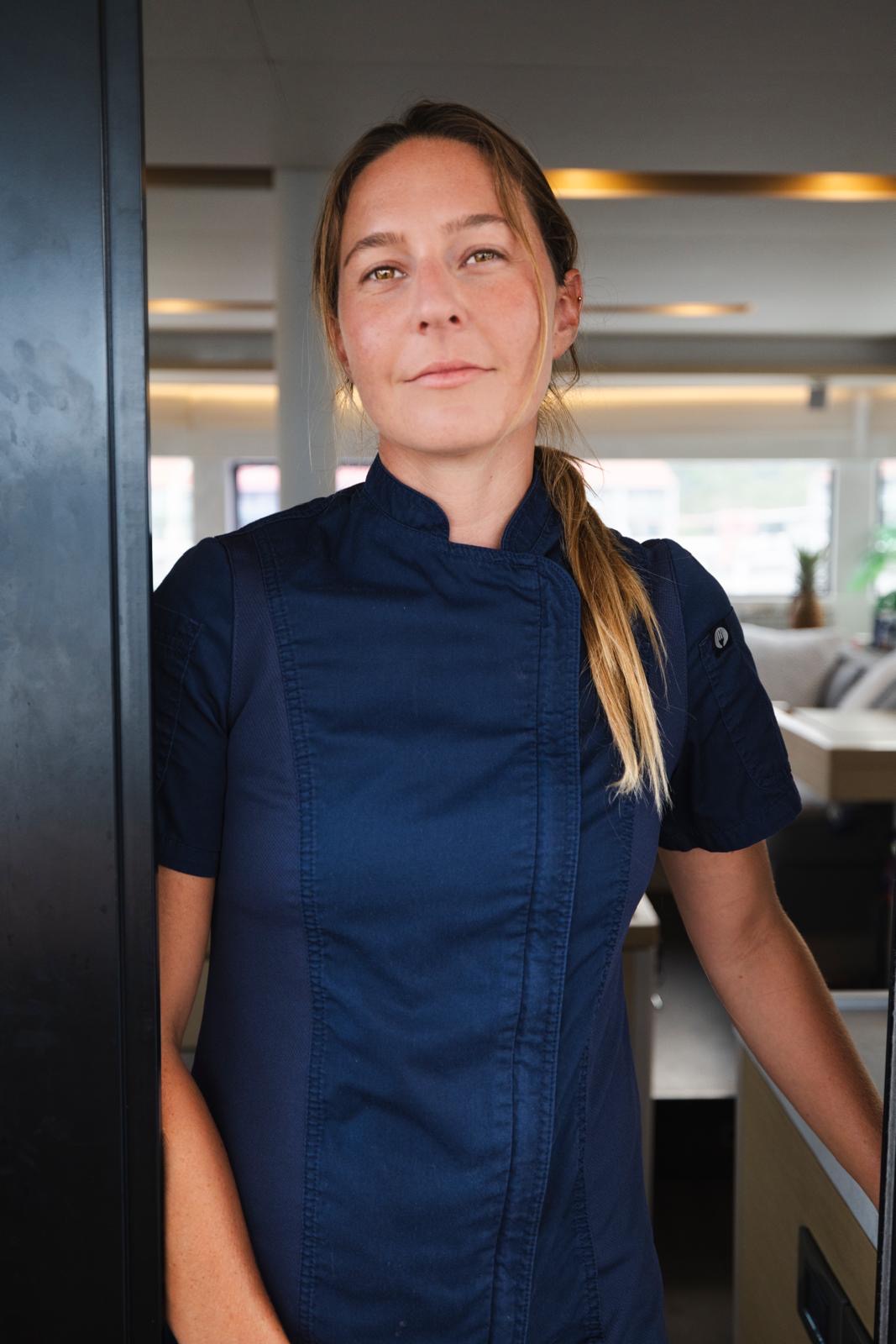 Chef Madi in the galley aboard PurelyBlu